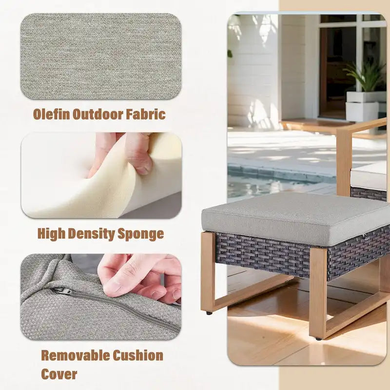 Canapé Gymojoy en rotin PE avec pouf - Marron
