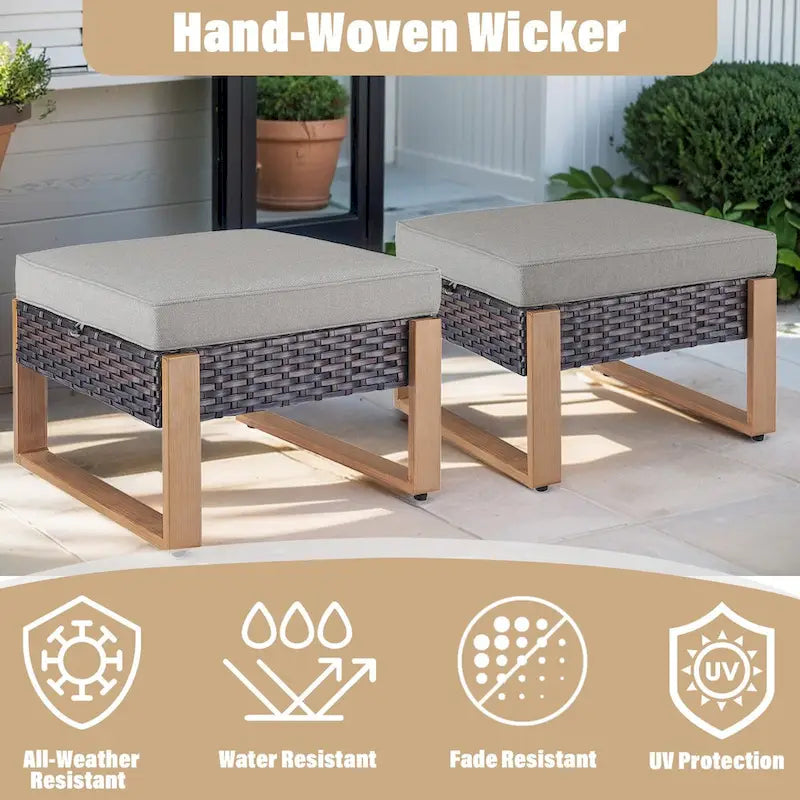 Canapé Gymojoy en rotin PE avec pouf - Marron