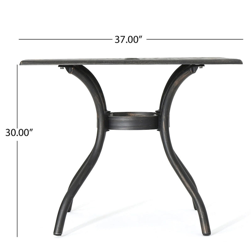 Table carrée d'extérieur en aluminium moulé de 37 pouces