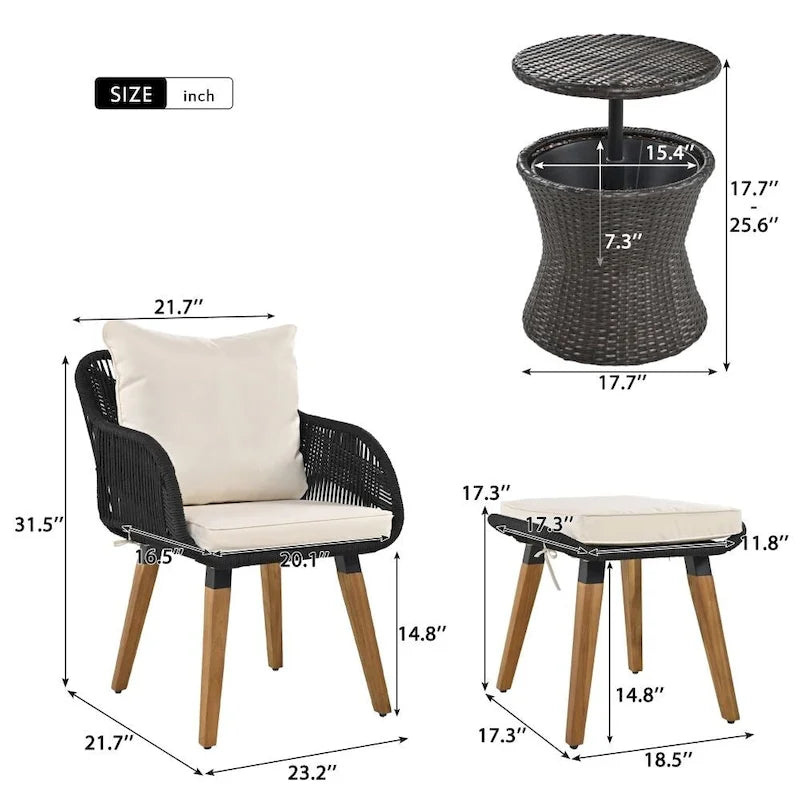 Ensemble de 5 pièces pour mobilier de jardin, ensemble de conversation pour terrasse