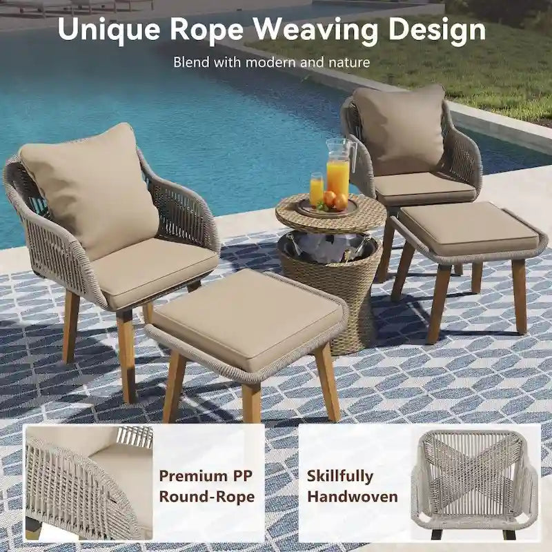 Ensemble de 5 pièces pour mobilier de jardin, ensemble de conversation pour terrasse