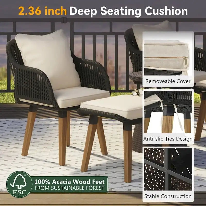 Ensemble de 5 pièces pour mobilier de jardin, ensemble de conversation pour terrasse