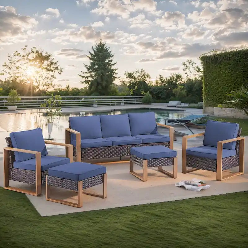 Ensemble fauteuils et pouf Gymojoy en rotin PE - Marron