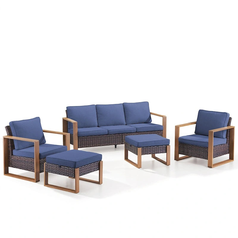 Ensemble fauteuils et pouf Gymojoy en rotin PE - Marron