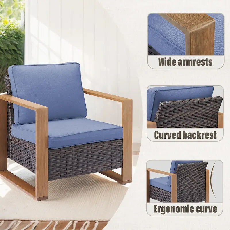 Ensemble fauteuils et pouf Gymojoy en rotin PE - Marron
