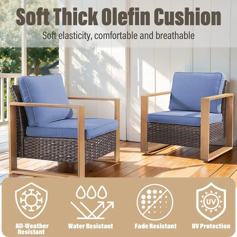 Ensemble fauteuils et pouf Gymojoy en rotin PE - Marron