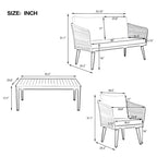 Ensemble de conversation extérieur 4 pièces avec table et coussins, pour jardin