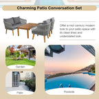 Ensemble de conversation extérieur 4 pièces avec table et coussins, pour jardin