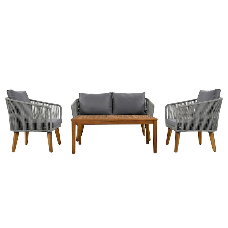 Ensemble de conversation extérieur 4 pièces avec table et coussins, pour jardin