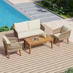 Ensemble de conversation extérieur 4 pièces avec table et coussins, pour jardin