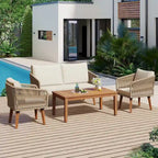 Ensemble de conversation extérieur 4 pièces avec table et coussins, pour jardin