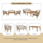 Ensemble de conversation extérieur 4 pièces avec table et coussins, pour jardin