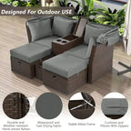 Lit de jour d'extérieur 2 places avec auvent pliable et coussins pour jardin
