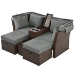 Lit de jour d'extérieur 2 places avec auvent pliable et coussins pour jardin