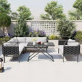 Ensemble de canapé d'angle moderne 5 pièces pour patio, mobilier d'extérieur en corde tressée avec table en verre et coussins