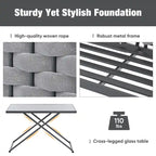 Ensemble de canapé d'angle moderne 5 pièces pour patio, mobilier d'extérieur en corde tressée avec table en verre et coussins