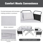 Ensemble de canapé d'angle moderne 5 pièces pour patio, mobilier d'extérieur en corde tressée avec table en verre et coussins