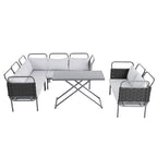 Ensemble de canapé d'angle moderne 5 pièces pour patio, mobilier d'extérieur en corde tressée avec table en verre et coussins