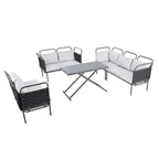 Ensemble de canapé d'angle moderne 5 pièces pour patio, mobilier d'extérieur en corde tressée avec table en verre et coussins