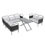 Ensemble de canapé d'angle moderne 5 pièces pour patio, mobilier d'extérieur en corde tressée avec table en verre et coussins