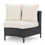 Ensemble de salon de jardin demi-cercle moderne : rotin gris, coussins blancs