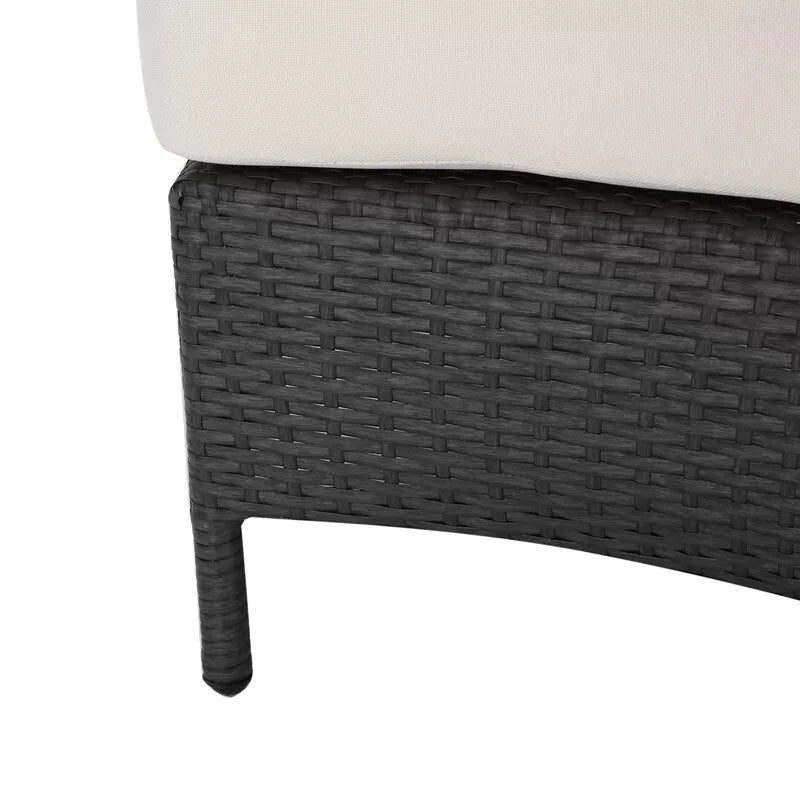 Ensemble de salon de jardin demi-cercle moderne : rotin gris, coussins blancs