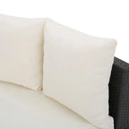 Ensemble de salon de jardin demi-cercle moderne : rotin gris, coussins blancs