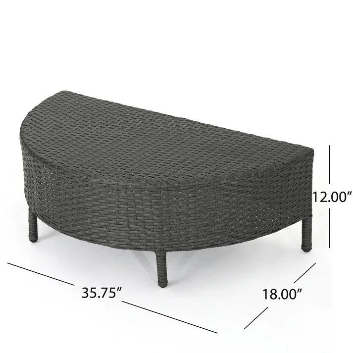Ensemble de salon de jardin demi-cercle moderne : rotin gris, coussins blancs