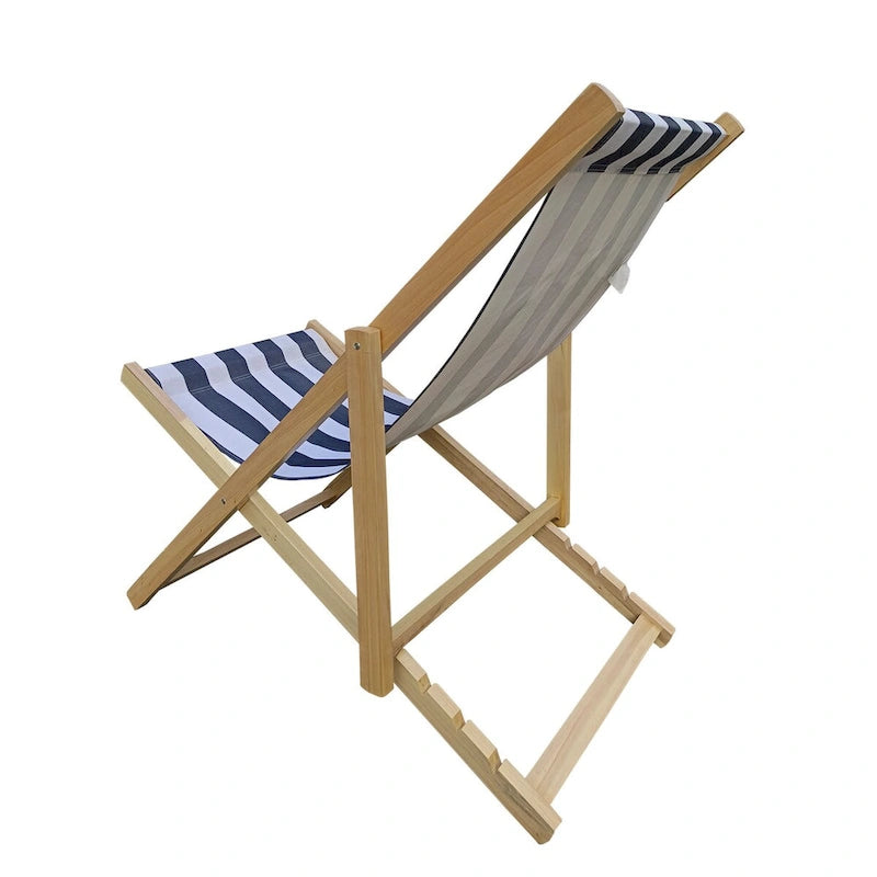 Chaise longue d'extérieur élégante et pratique avec dossier réglable - Bleu foncé/naturel, en bois de peuplier