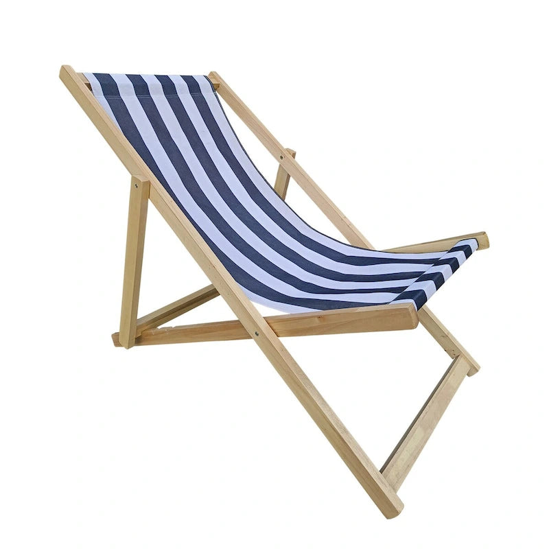 Chaise longue d'extérieur élégante et pratique avec dossier réglable - Bleu foncé/naturel, en bois de peuplier