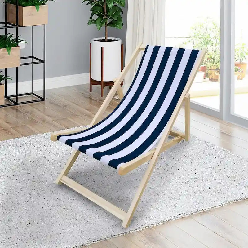 Chaise longue d'extérieur élégante et pratique avec dossier réglable - Bleu foncé/naturel, en bois de peuplier