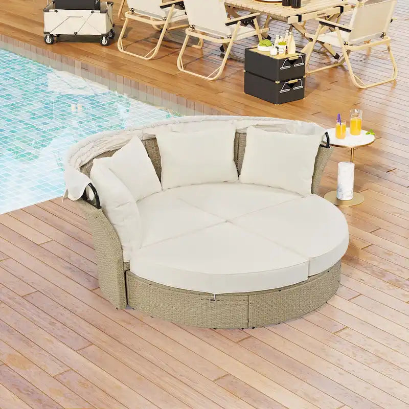 Lit de jour double en rotin tressé pour terrasse