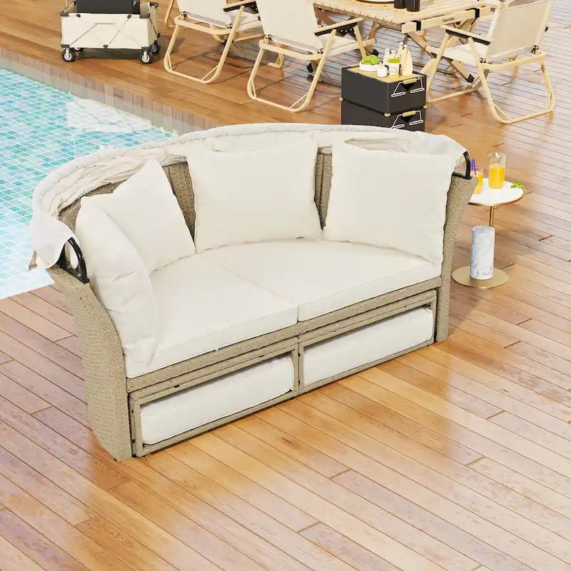 Lit de jour double en rotin tressé pour terrasse