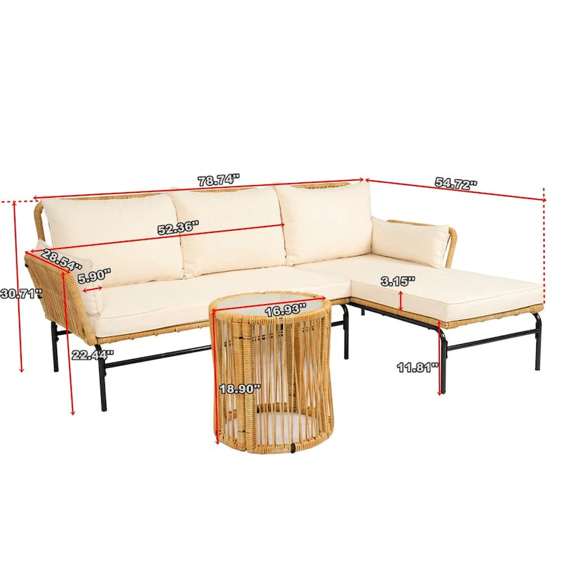 Ensembles de meubles de patio en osier MM 3 pièces