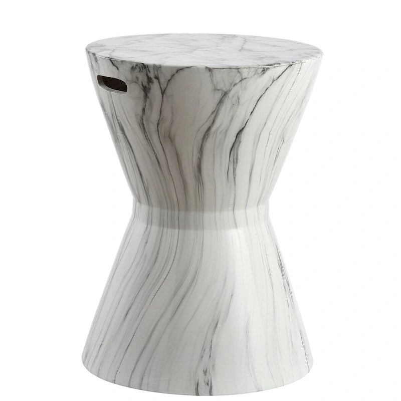 Tabouret de jardin en céramique finition marbre blanc African Drum 17.3 par