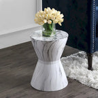 African Drum 17.3  White Marble Finish Ceramic Garden Stool by