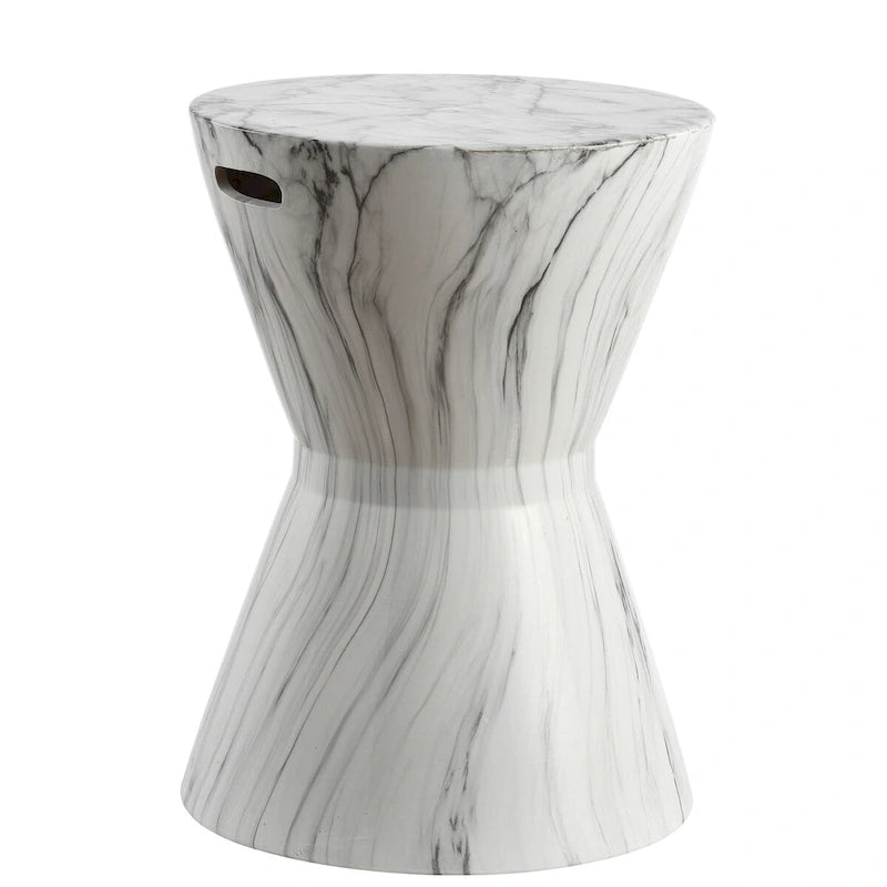 Tabouret de jardin en céramique finition marbre blanc African Drum 17.3 par