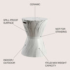 Tabouret de jardin en céramique finition marbre blanc African Drum 17.3 par