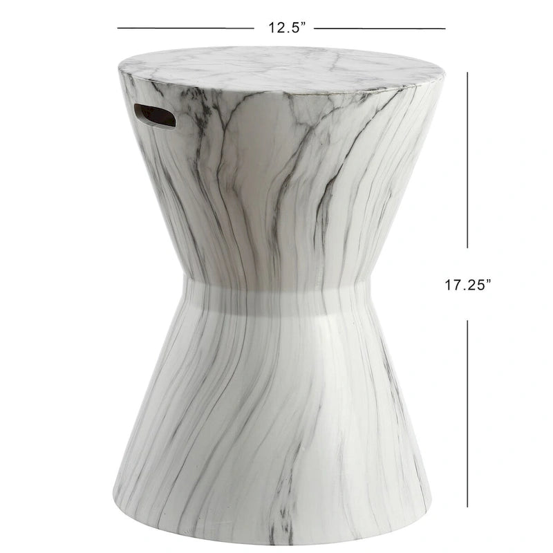 Tabouret de jardin en céramique finition marbre blanc African Drum 17.3 par