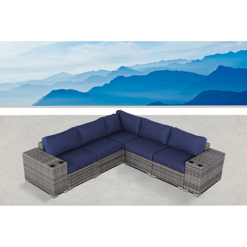 Ensemble de sièges 4 places en rotin tressé LSI Arelys, entièrement assemblé, avec coussins