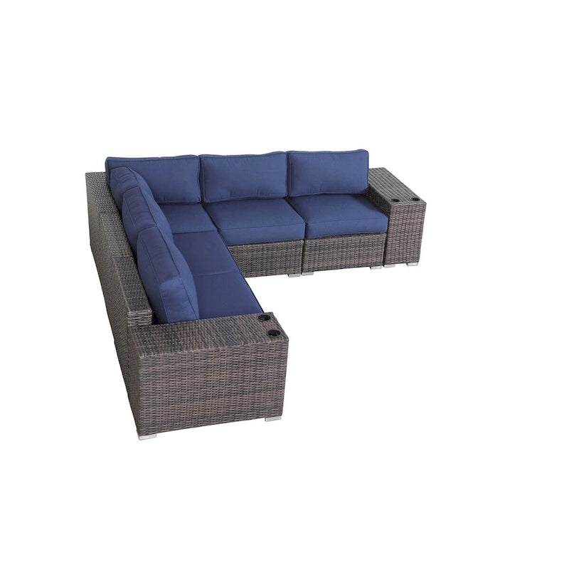 Ensemble de sièges 4 places en rotin tressé LSI Arelys, entièrement assemblé, avec coussins