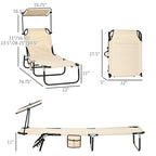 Chaise longue pliante en acier, composée de 2 pièces, avec auvent et poche.