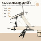 Chaise longue pliante en acier, composée de 2 pièces, avec auvent et poche.