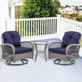 Ensemble de 3 fauteuils de jardin pivotants en rotin avec table basse en verre