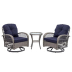 Ensemble de 3 fauteuils de jardin pivotants en rotin avec table basse en verre