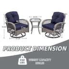 Ensemble de 3 fauteuils de jardin pivotants en rotin avec table basse en verre