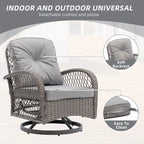 Ensemble de 3 fauteuils de jardin pivotants en rotin avec table basse en verre