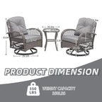 Ensemble de 3 fauteuils de jardin pivotants en rotin avec table basse en verre