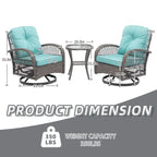 Ensemble de 3 fauteuils de jardin pivotants en rotin avec table basse en verre
