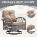 Ensemble de 3 fauteuils de jardin pivotants en rotin avec table basse en verre